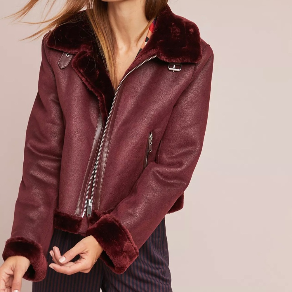 Anthropologie Costello Moto Jacket burgundy xs